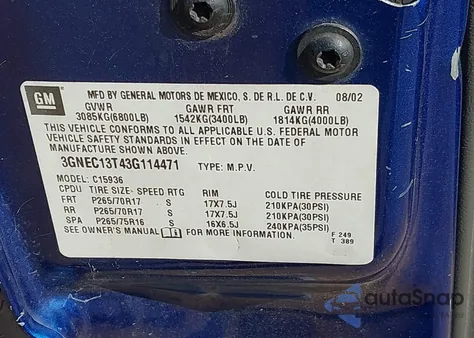 2003 Chevrolet Avalanche 1500 z USA, uszkodzony, nr VIN 3GNEC13T43G114471